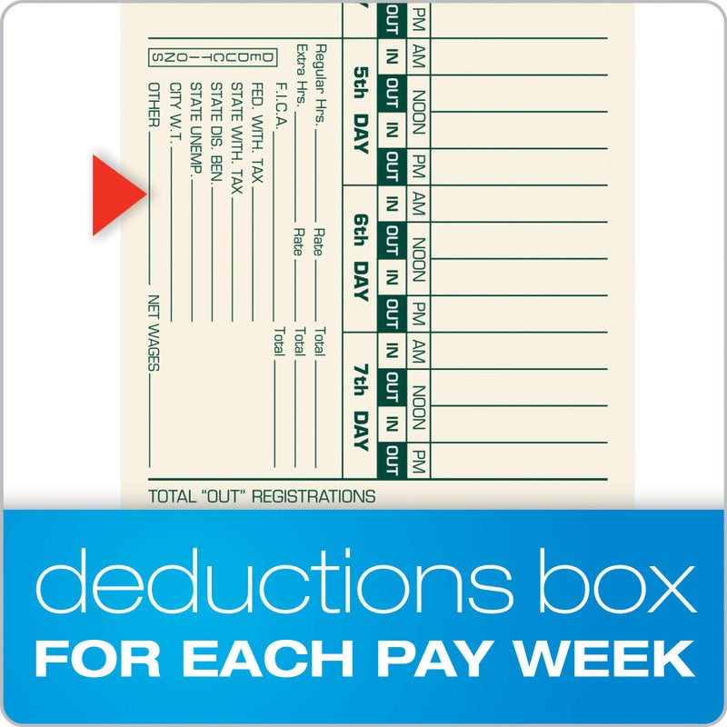 TOPS Time Cards, Bi-Weekly, 2-Sided, Numbered Days, 3-1/2" x 9", Manila, Green/Red Print, 500-Count (1275) - Image 5